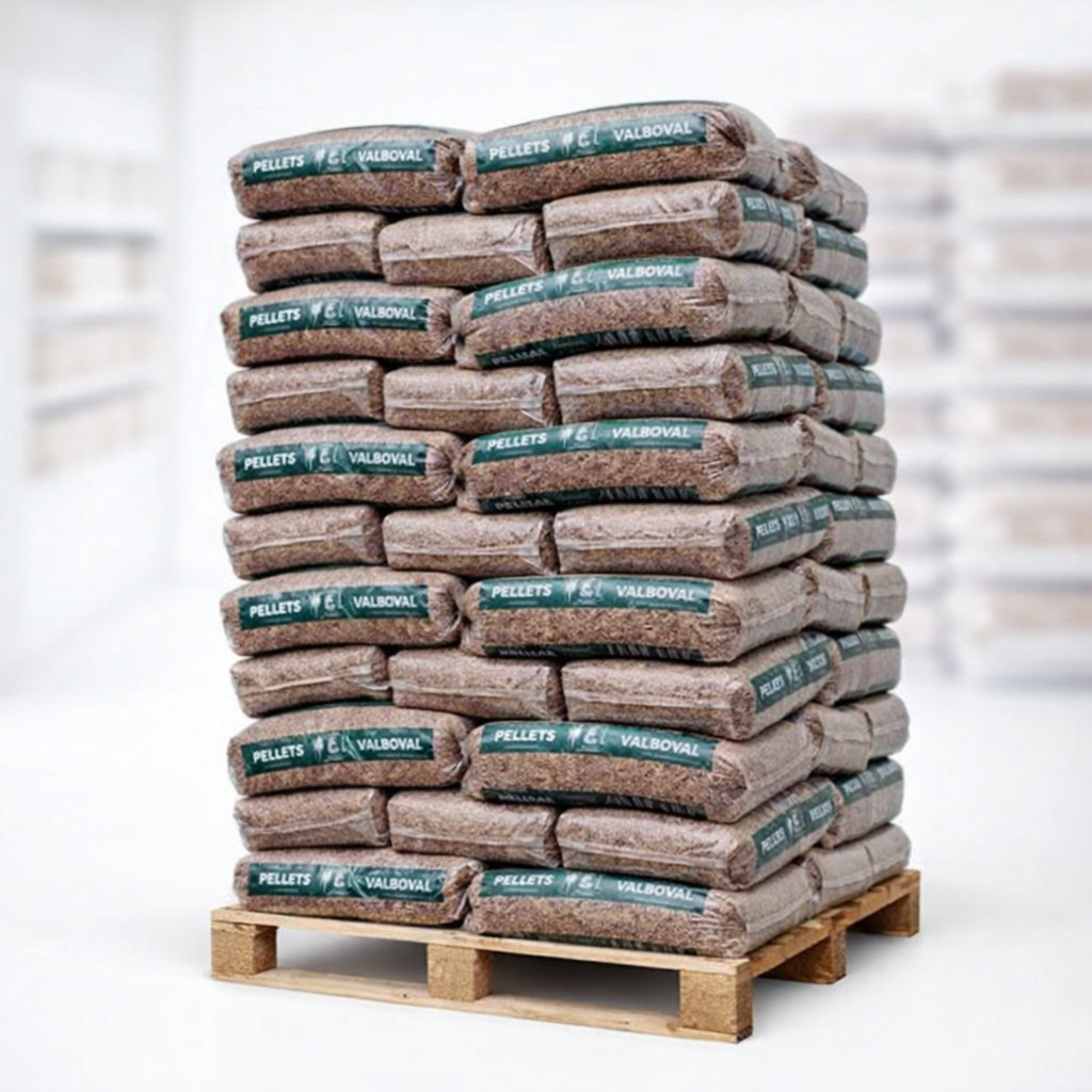 Pellets de madeira de pellet valboval – palete com 15 kg 65 sacos