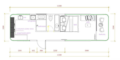 Casa Cápsula E7 com 2 camas, 1 banheiro e varanda