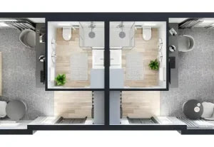 Casa Móvel Pro com dois quartos de 4 camas 57m²